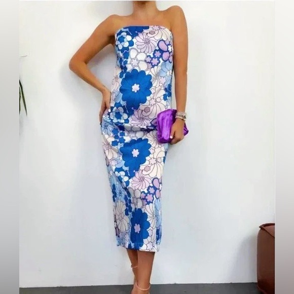 🌴 Mix & Match 2/$150 🌴 Zara Retro Mod Floral Print Strapless Midi Dress - Picture 4 of 16